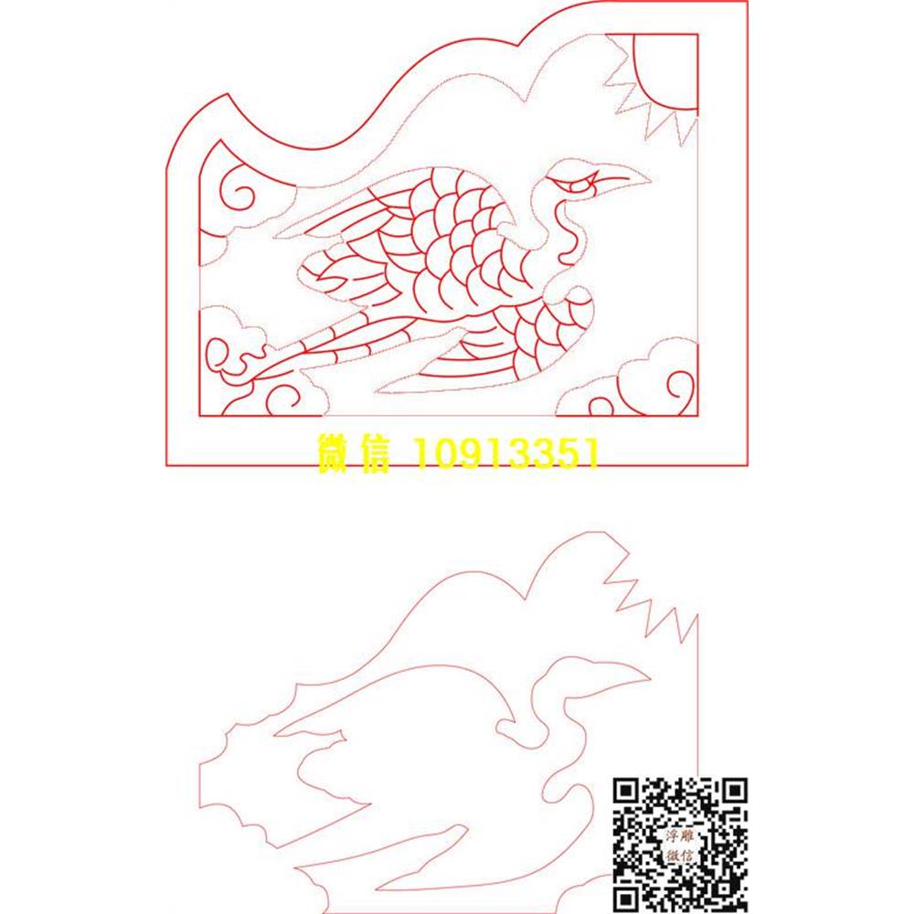 精雕图41鹤墓碑耳朵精雕图线雕图线条图单线铣底图_电脑雕刻plt文泰矢量图精雕图浮雕图